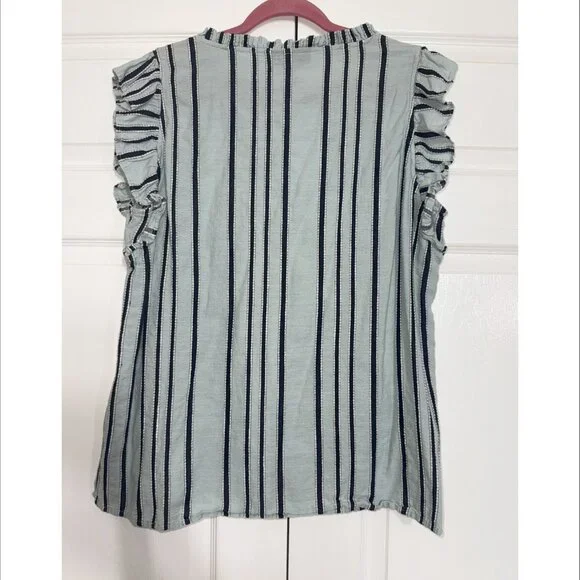 Lane Bryant Coastal Blue Stripe, Ruffle, Sleeveless Top (Size 18...like 2XL) - Picture 2 of 6